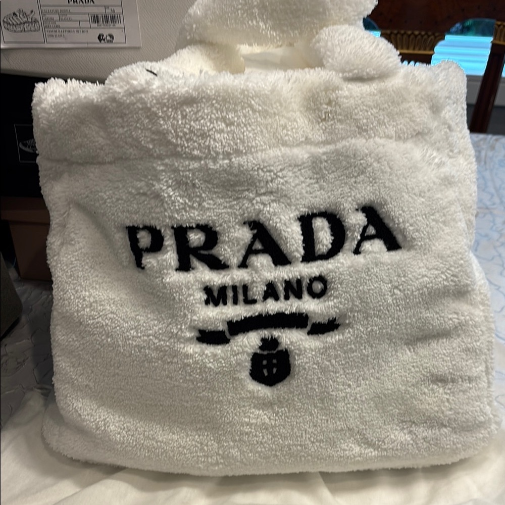 Prada Cream Terry Tote with Black Logo